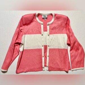 Mita Vintage Women’s Cardigan Sweater Button Accent Size 3X Salmon Pink & Ivory